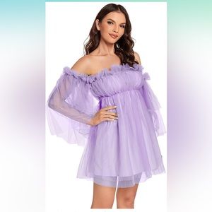 Purple Off the Shoulder Ruffle Dress